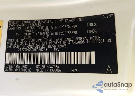 2017 Lexus Rx 350 from USA, damaged, VIN 2T2ZZMCA2HC056298